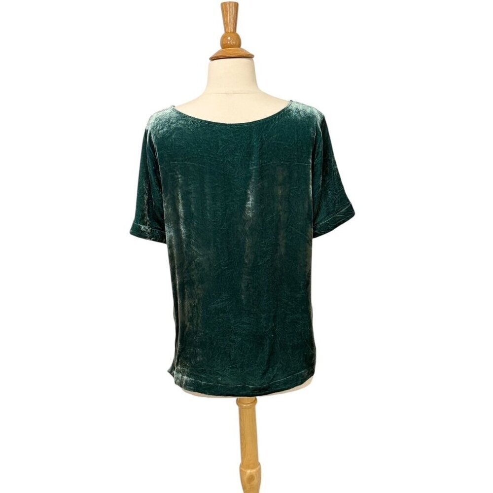 Sundance Short Sleeve Velvet Top Green Silk Blend Classic Versatile Boho Size PM - Picture 4 of 8